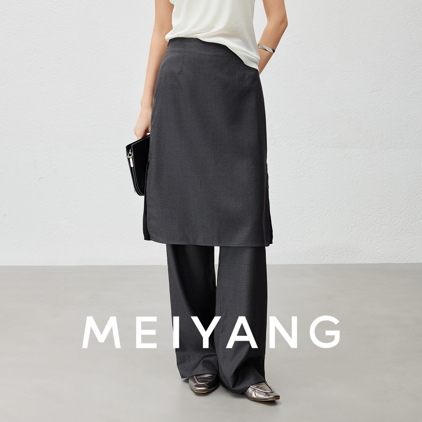 A美洋MEIYANG【商场同款】遮胯西裤 假两件直筒阔腿裙裤【小60】-周一