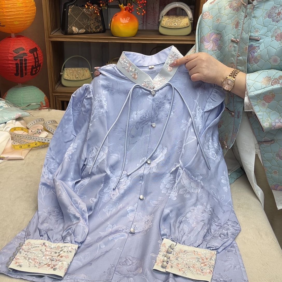 刺绣桑波段苏绣刺绣衬衫L码