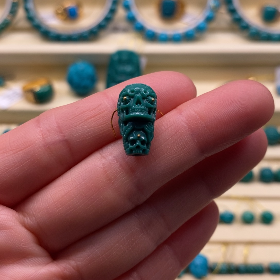 绿松石珠宝奇石未镶嵌对孔9 厚度11.2三通