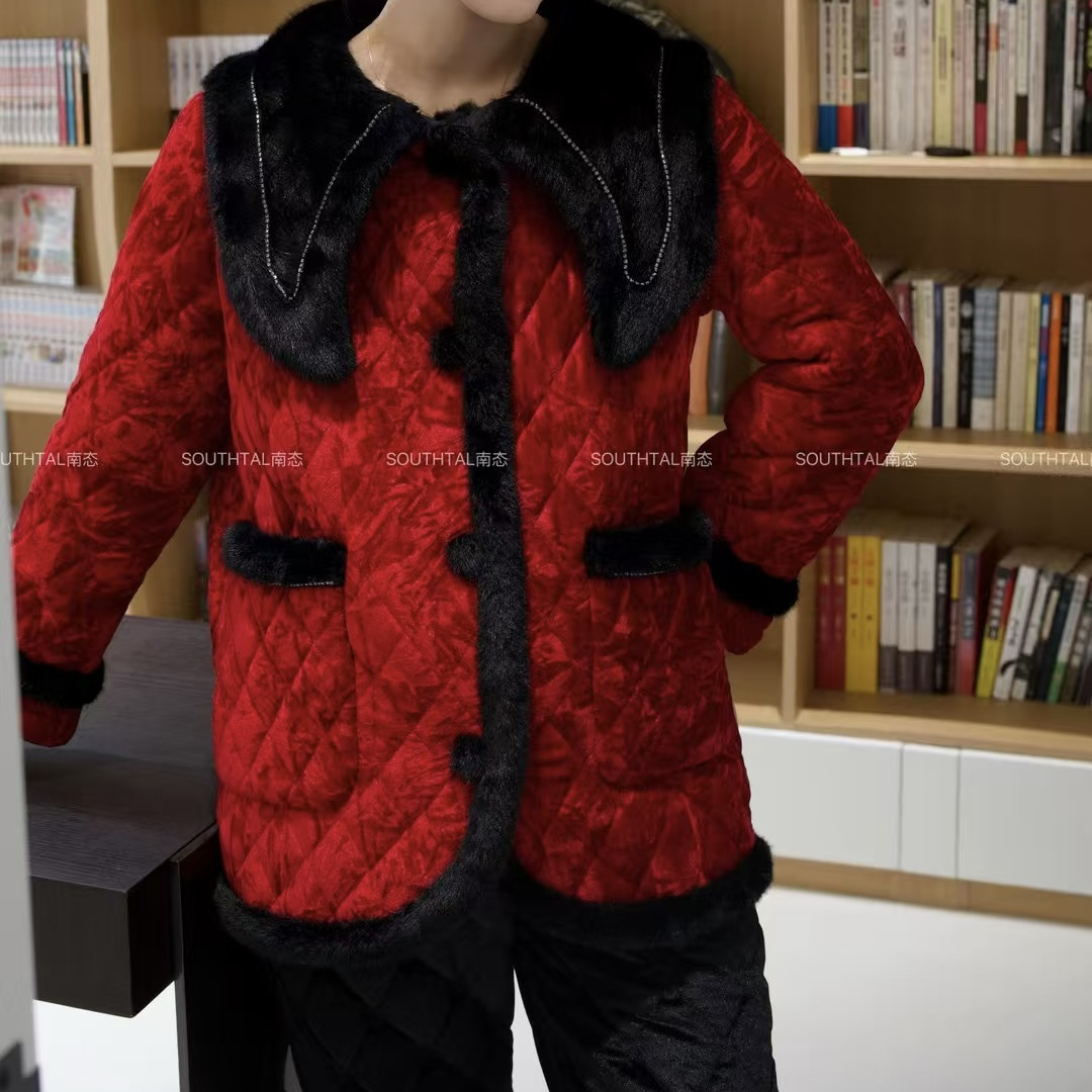 南态，月下笙歌，撞色毛领三层夹棉加厚加绒可外穿冬季女士家居服