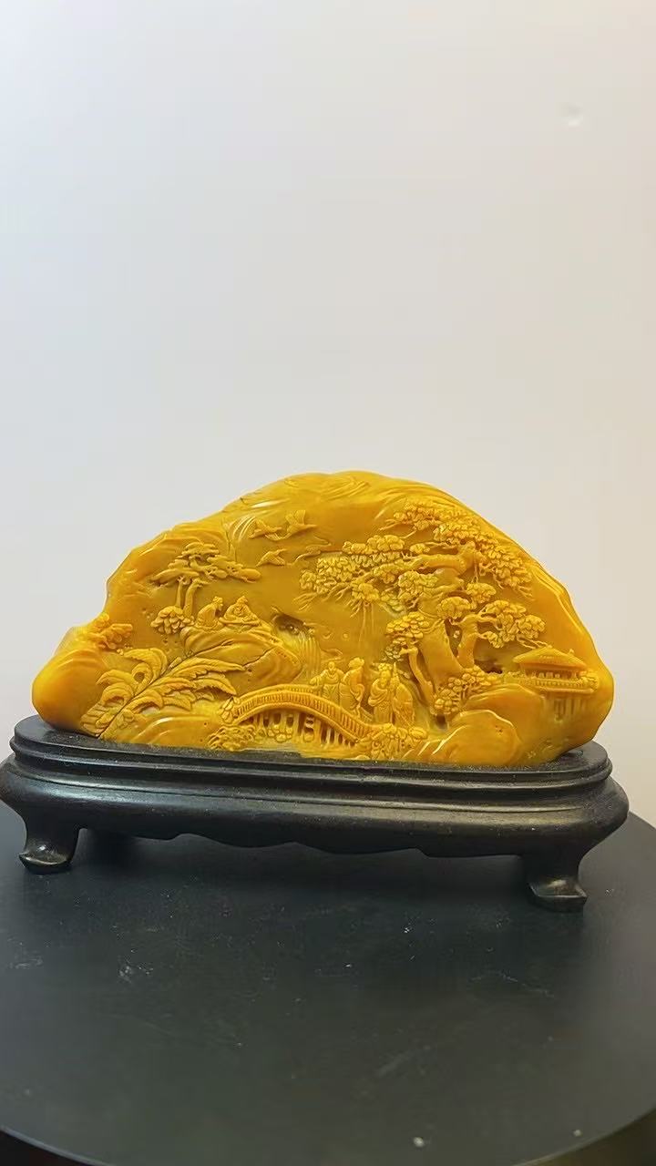 老挝田黄石摆件 深山访友