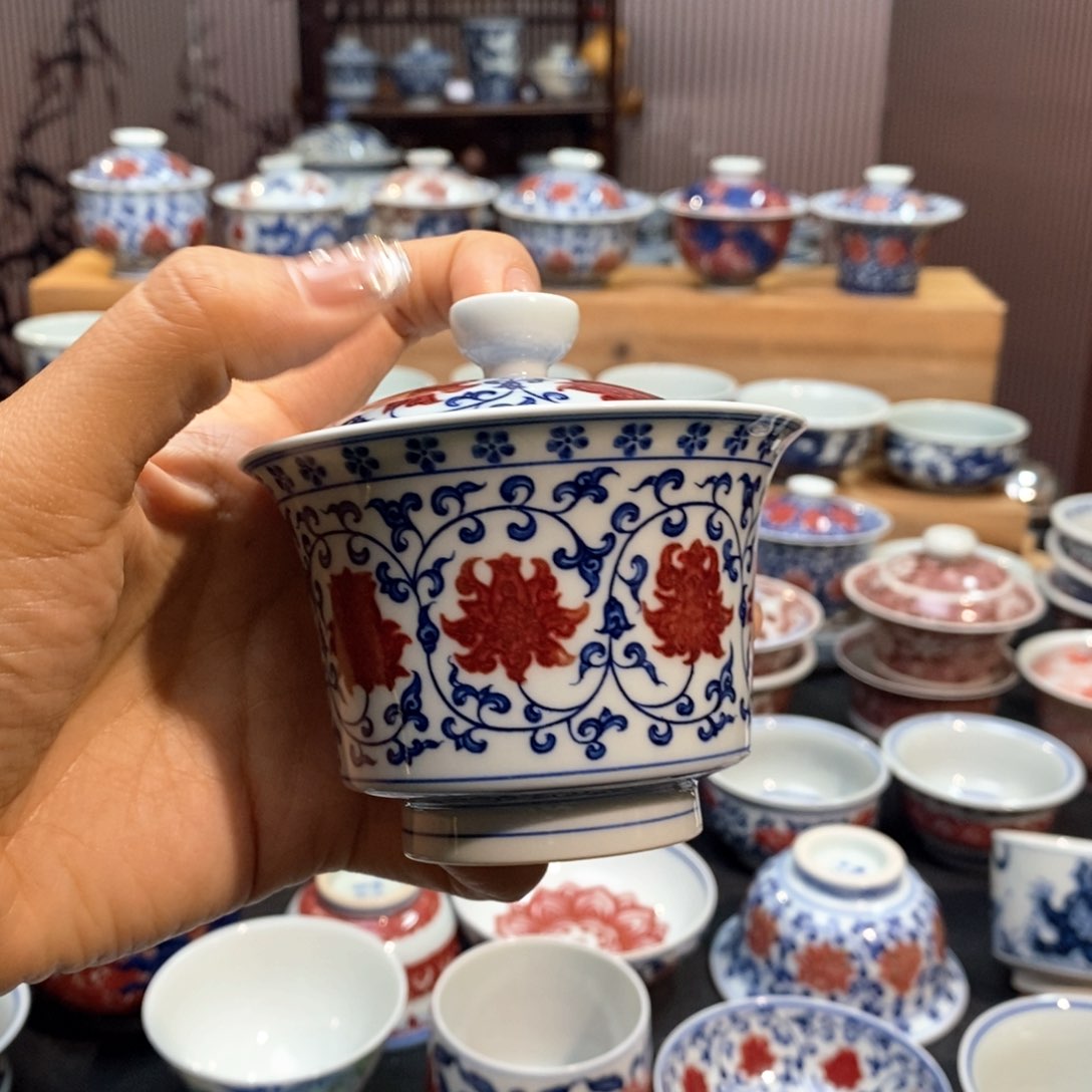 宝*盖碗柴窑原矿釉里红