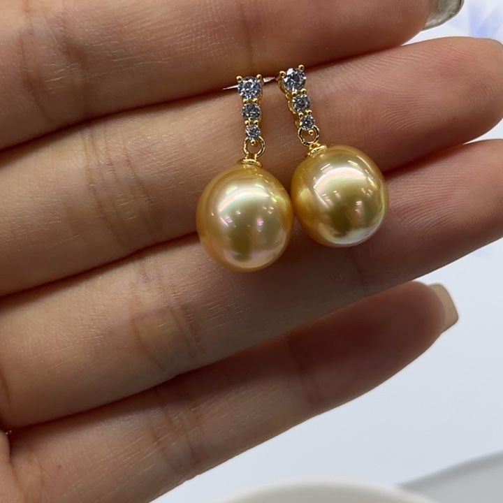 银S925镶嵌耳饰海水珍珠10.9-11mm