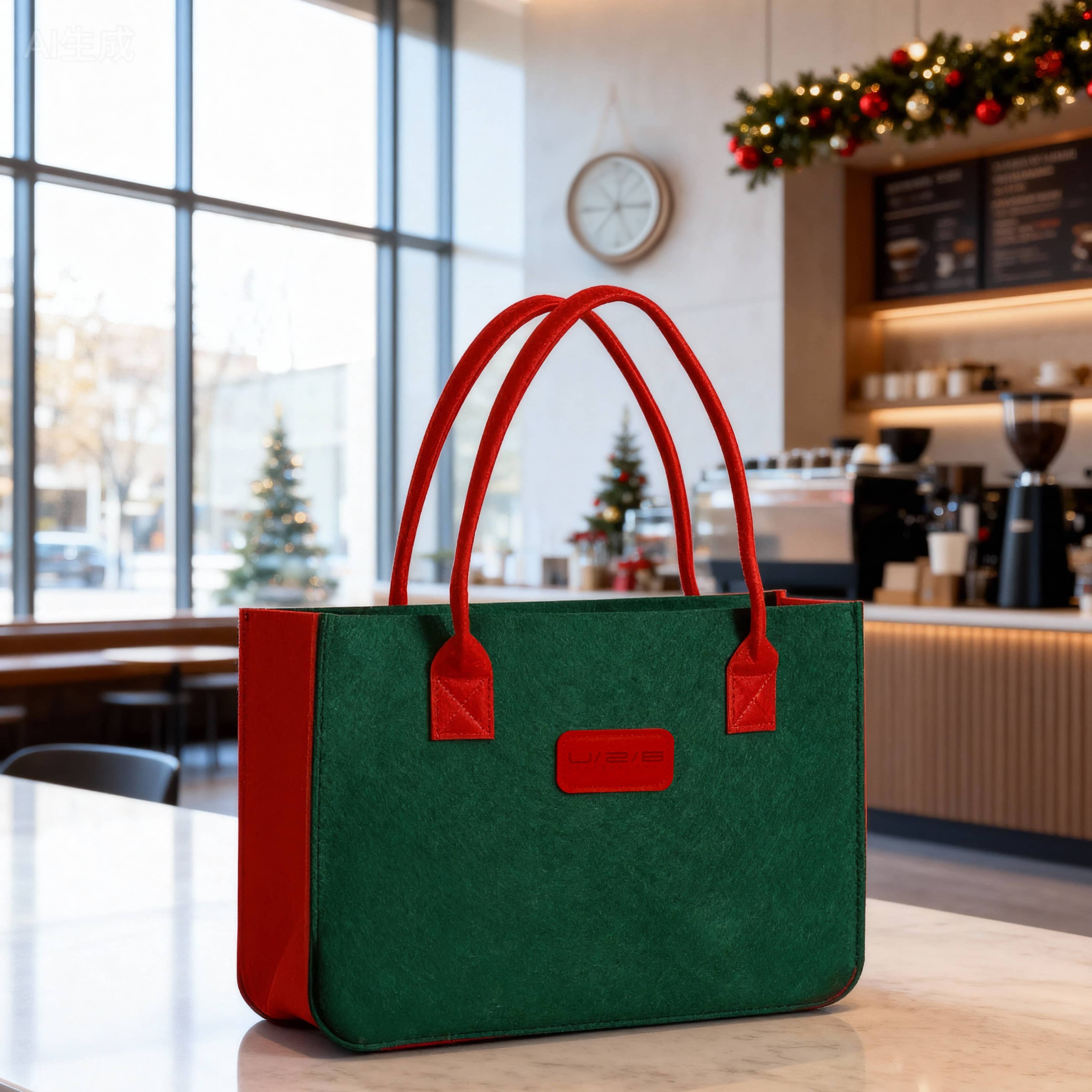 圣彩拼色毛毡拎包大号