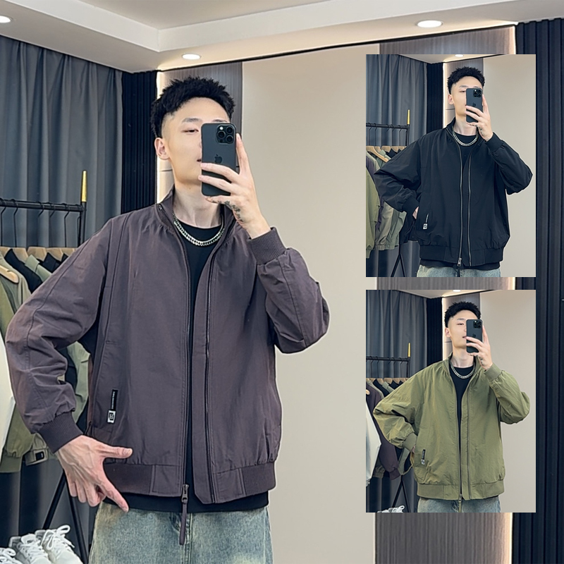 秋季新款高品质简约百搭立领夹克外套男士春秋潮流痞帅纯色上衣