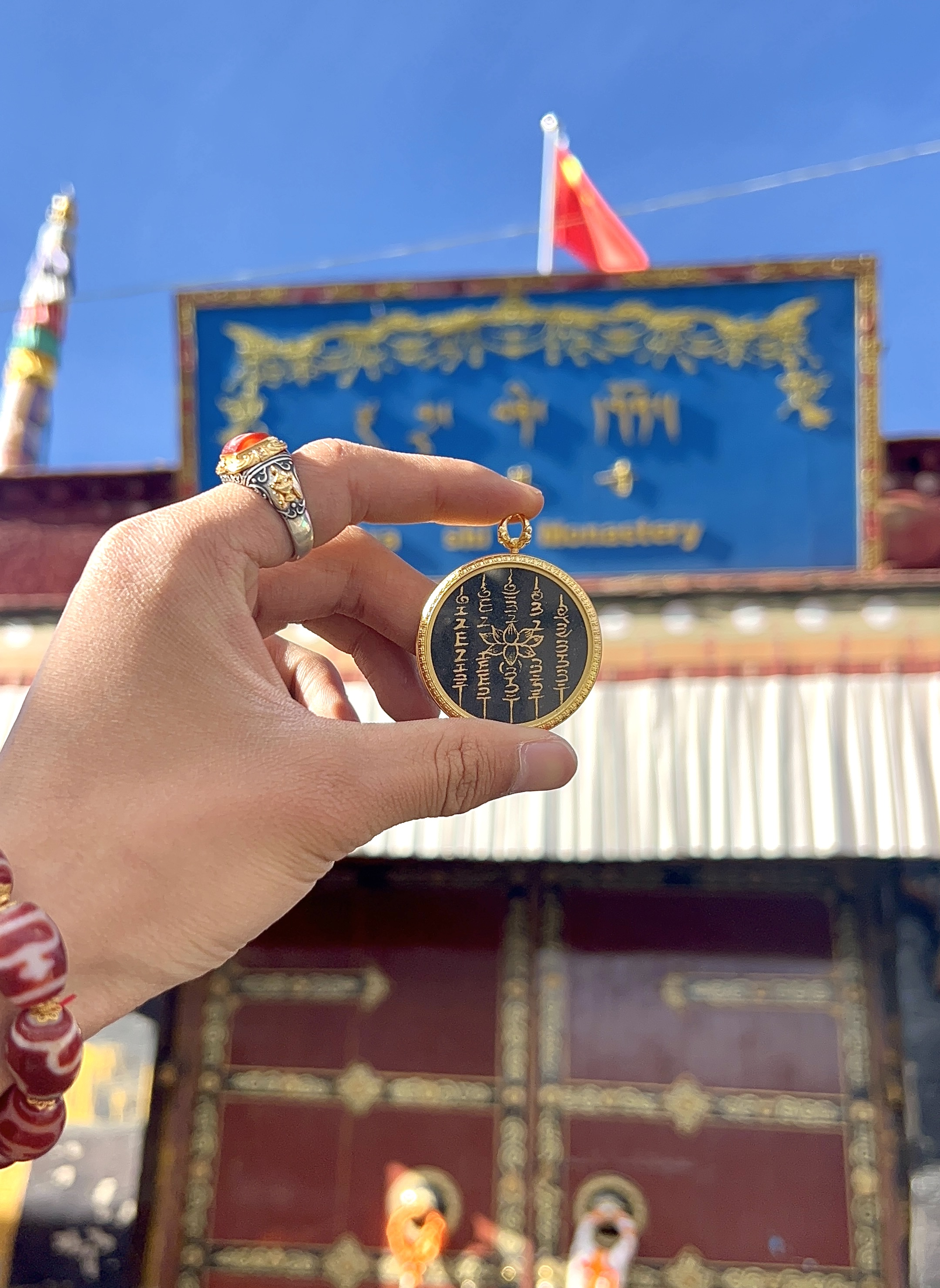 莲花黑色五条粗矿砂3.5cm西藏纯手绘（拉萨直发）