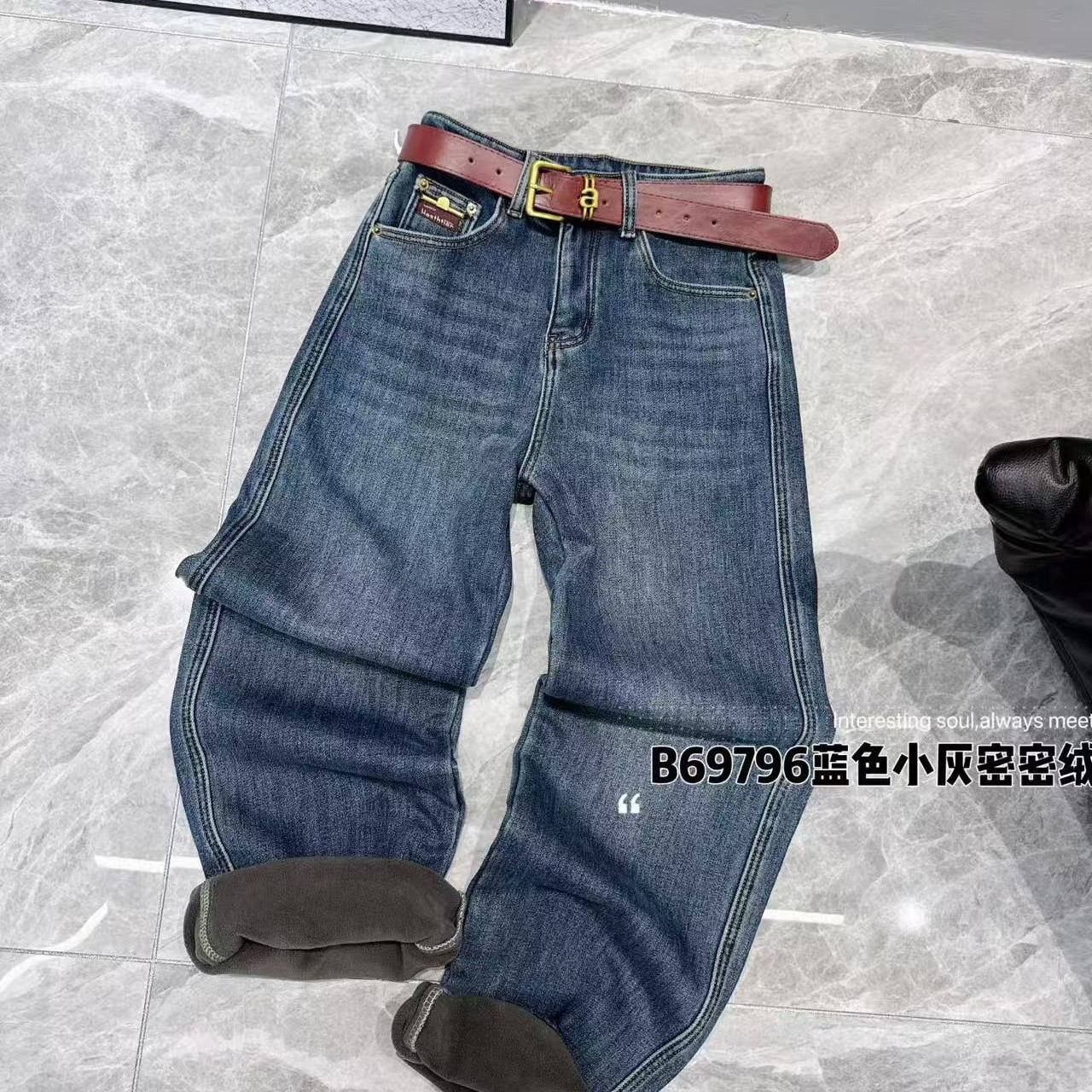 〖铃铛精选〗69796加绒时尚牛仔裤