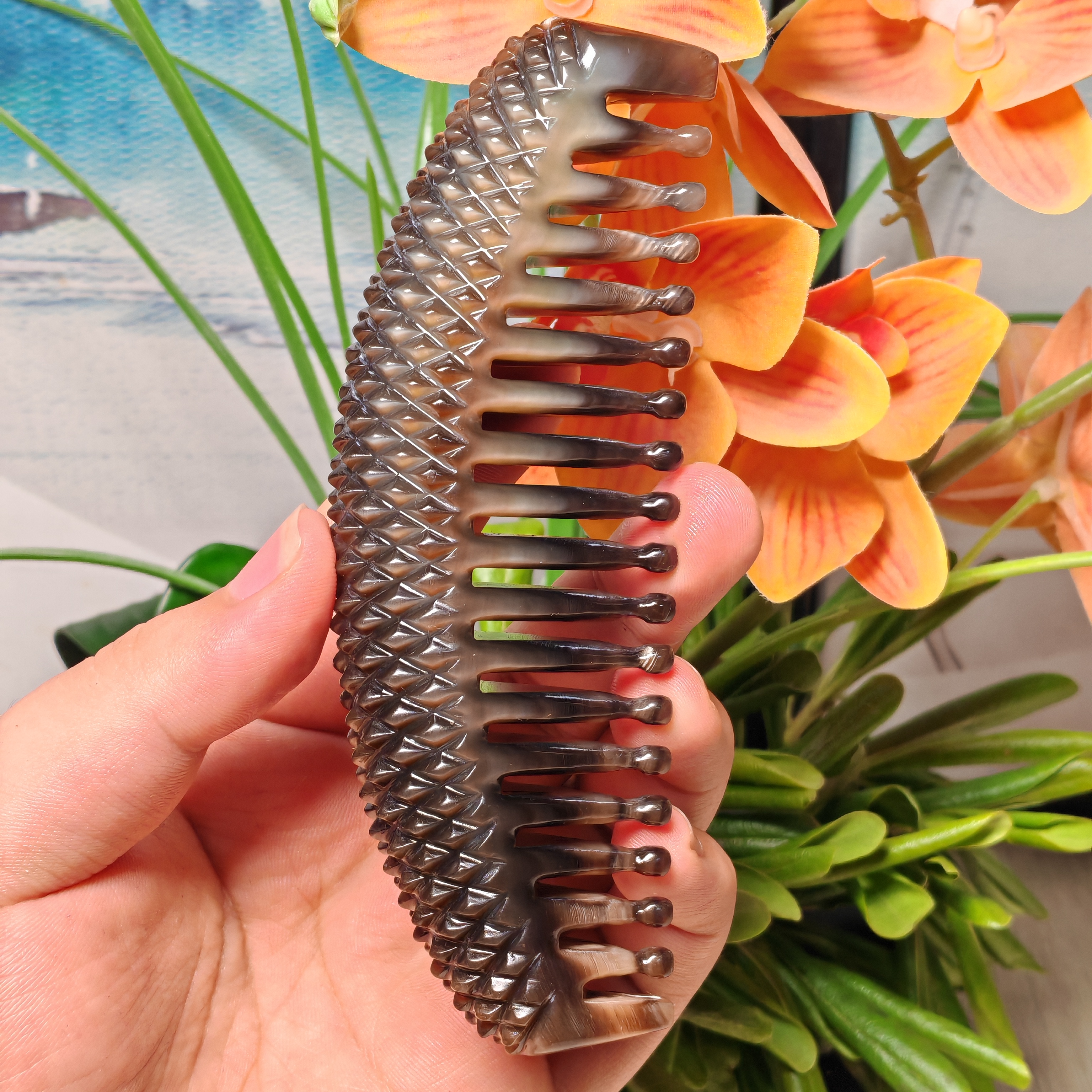 板娘专享 白水牛角黑金刚整角钻石元灸按摩梳-315