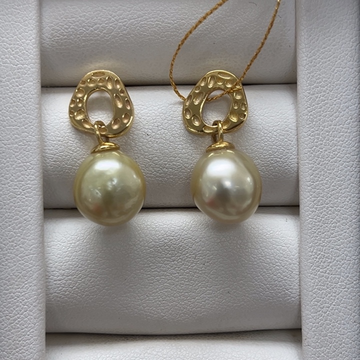 银S925镶嵌海水珍珠耳饰金珠 11-12mm 20号
