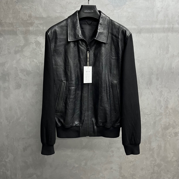 99新 LouisVuitton/路易威登 黑色翻领插兜压纹束腰外套夹克/46码