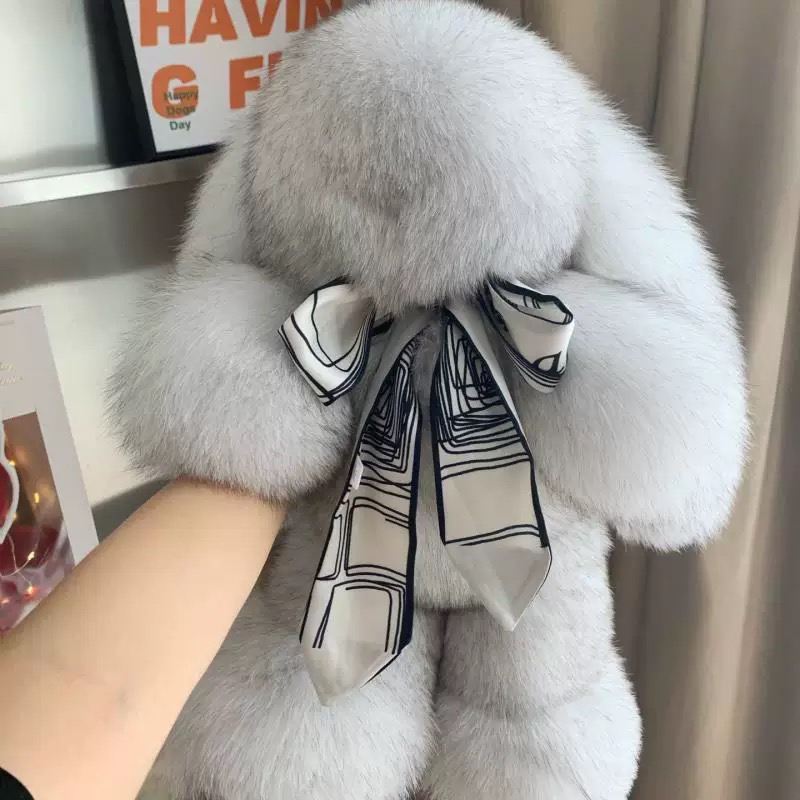 进口芬兰狐整皮可爱小兔子挂件玩偶奢华礼物大号兔兔皮草书包挂饰