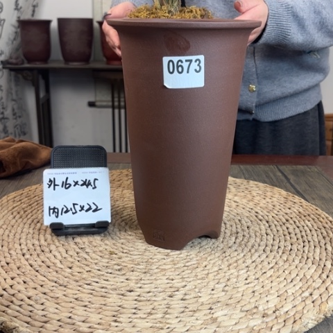 紫砂花盆紫玉金砂光素直筒0673