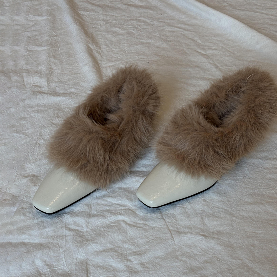 羊皮版~方头粗跟毛毛鞋一脚蹬复古加绒玛丽珍单鞋通勤保暖小皮鞋