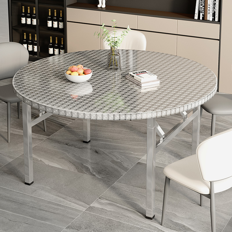 家用简约圆形吃饭桌轻奢简易餐桌椅转盘餐厅饭桌子酒店客厅可折叠