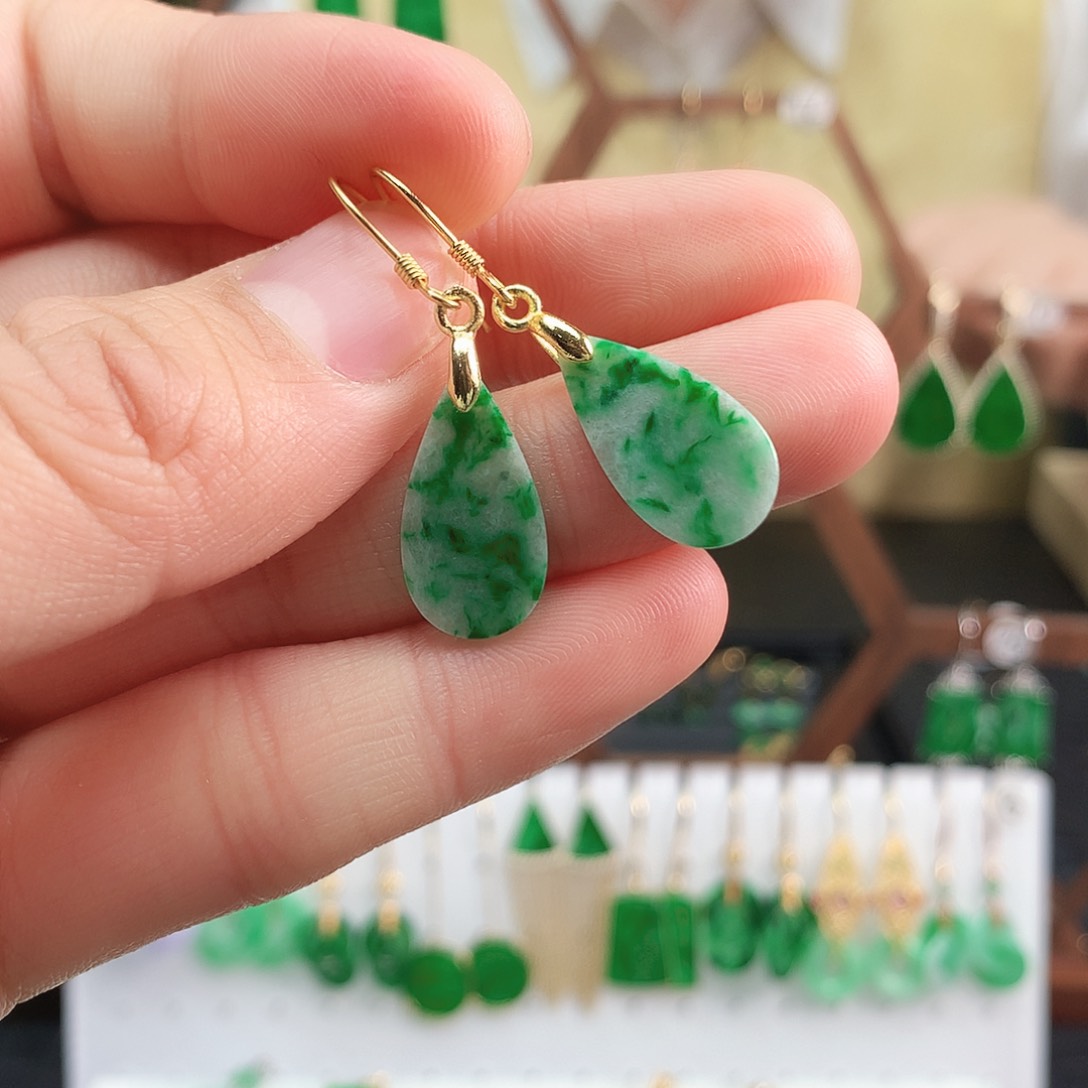 翡翠耳饰银S925镶嵌耳饰