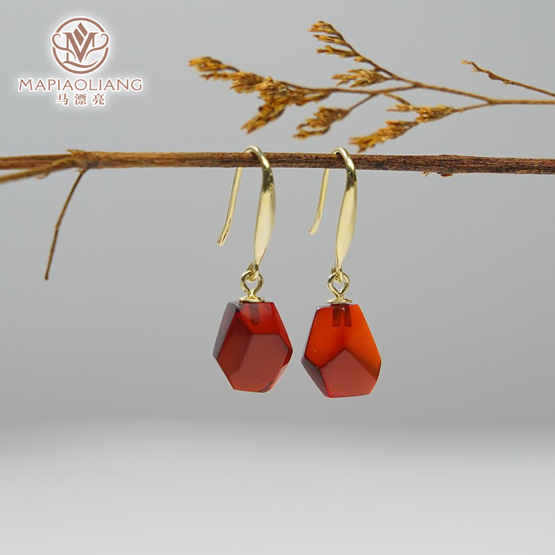 天然无暇玻璃底血珀随形耳钩SDXP3602（多样性发其一）