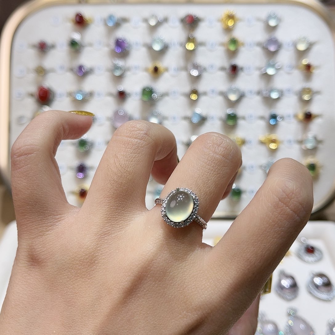 蛇纹石玉戒指银S925镶嵌