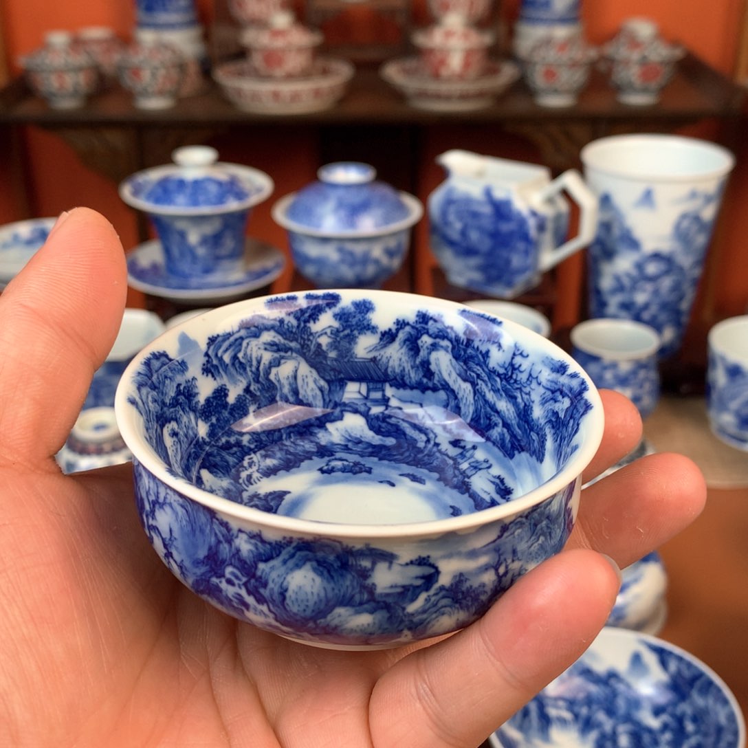 山水主人杯手工手绘