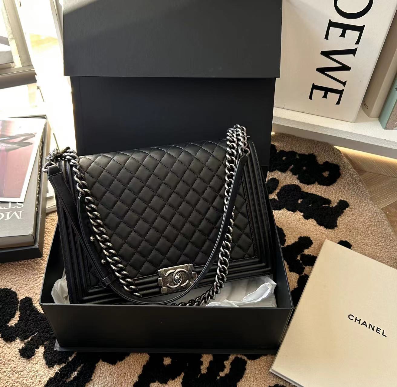 95新 Chanel/香奈儿 黑银大号leboy包 18开 30cm 11727841