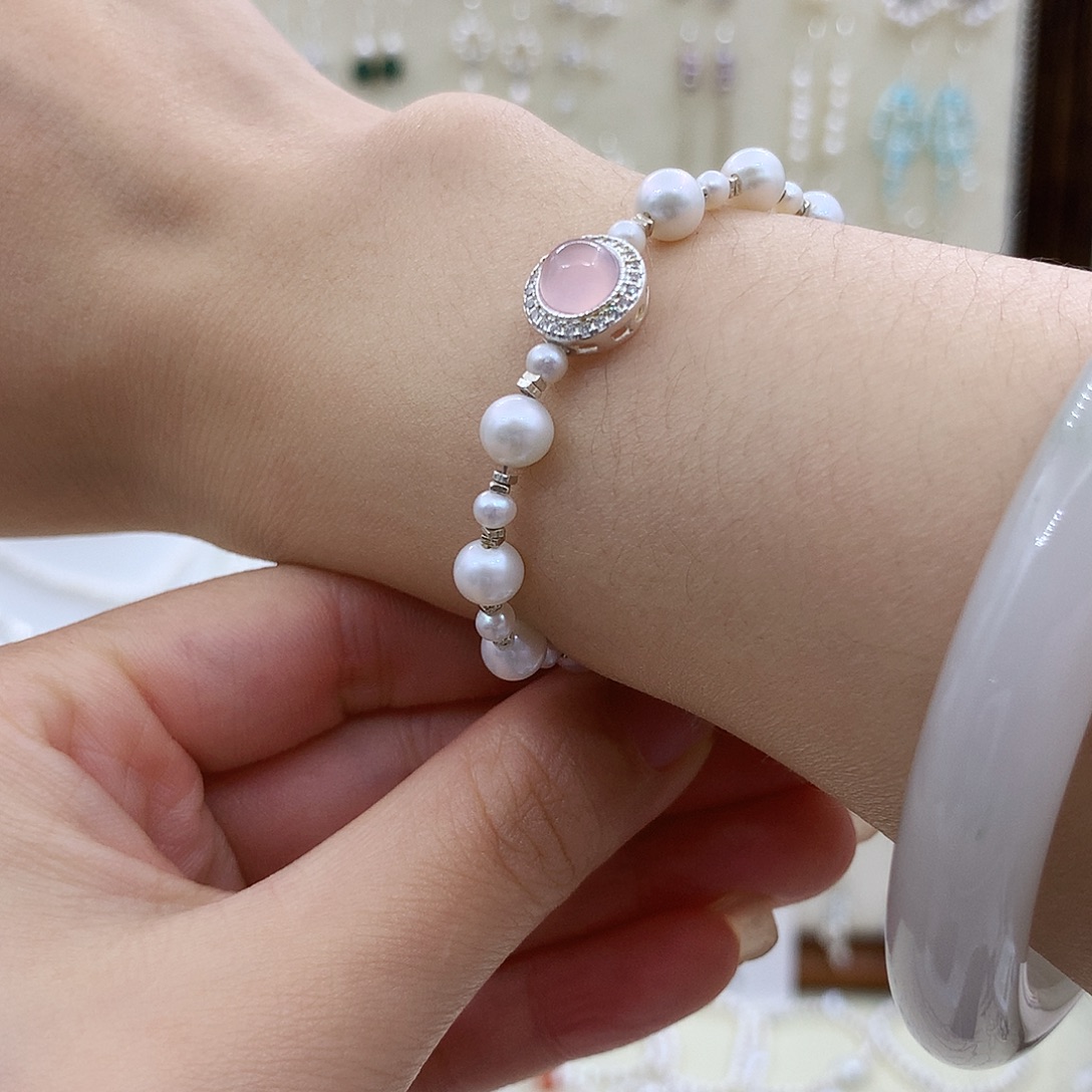 银S925镶嵌耳饰淡水珍珠