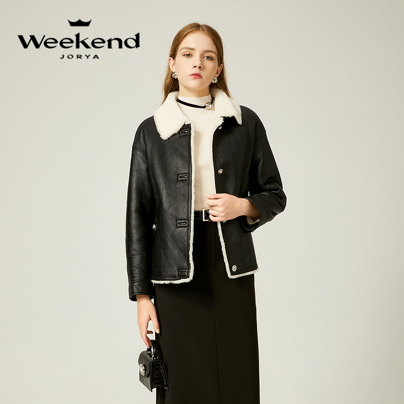 卓雅周末冬季新款时尚百搭绒感翻领双面呢短外套女EJWDDM26