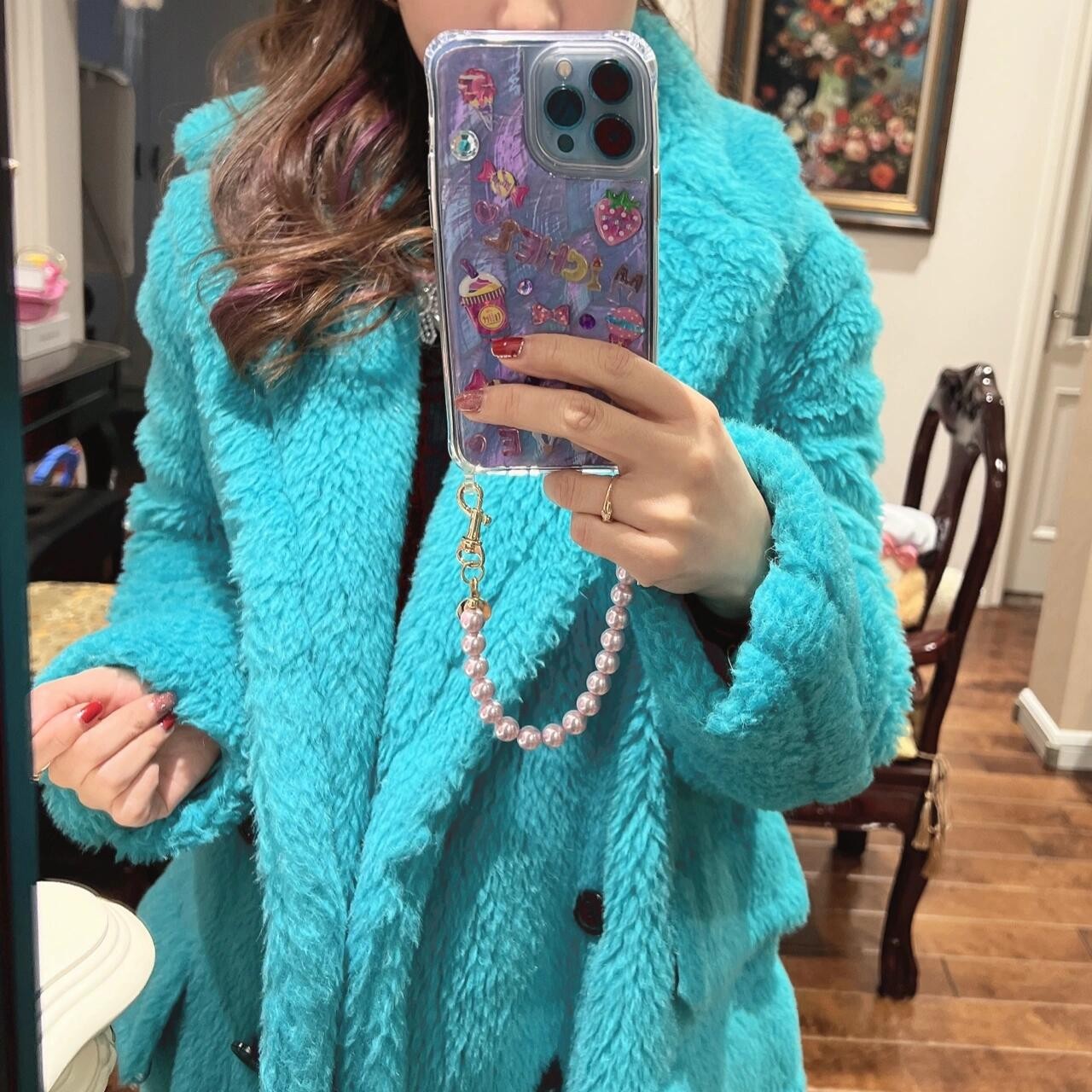 99新 MaxMara Max Mara蓝色泰迪大衣/36码/B00626