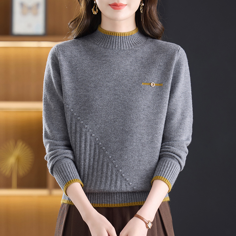 半高领羊毛衫纯色毛衣短款保暖打底衫半高领女装螺纹套头加厚长袖