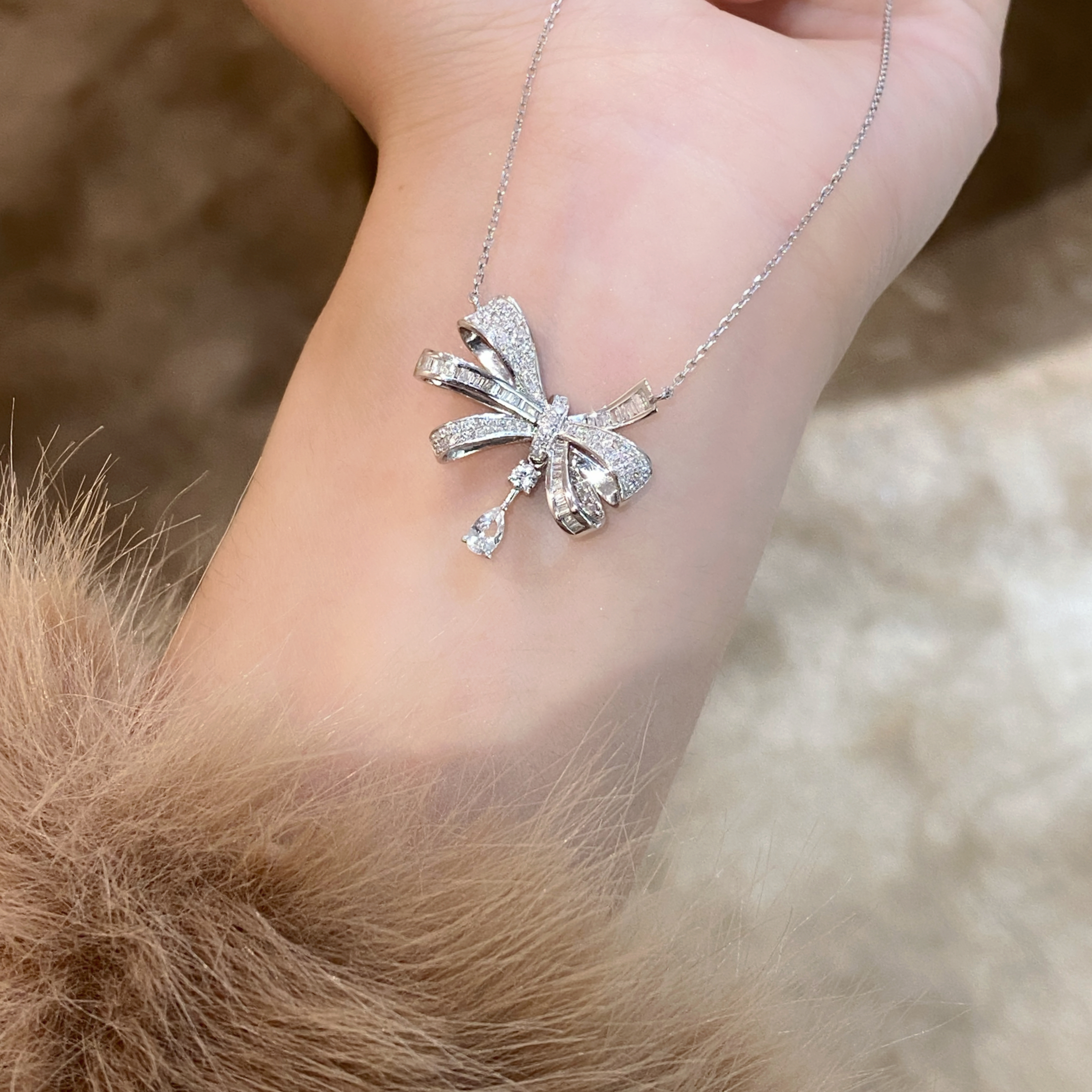 【六言高定】0442【龙虾扣】 蝴蝶结水滴项链ZSXLA