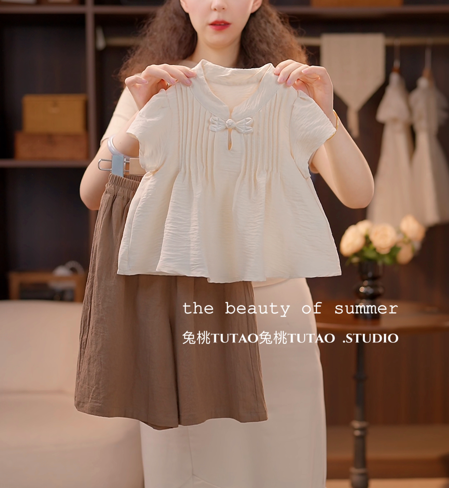 2025新款女童国风森系休闲夏装套装森系短袖国风款+裤子两件套