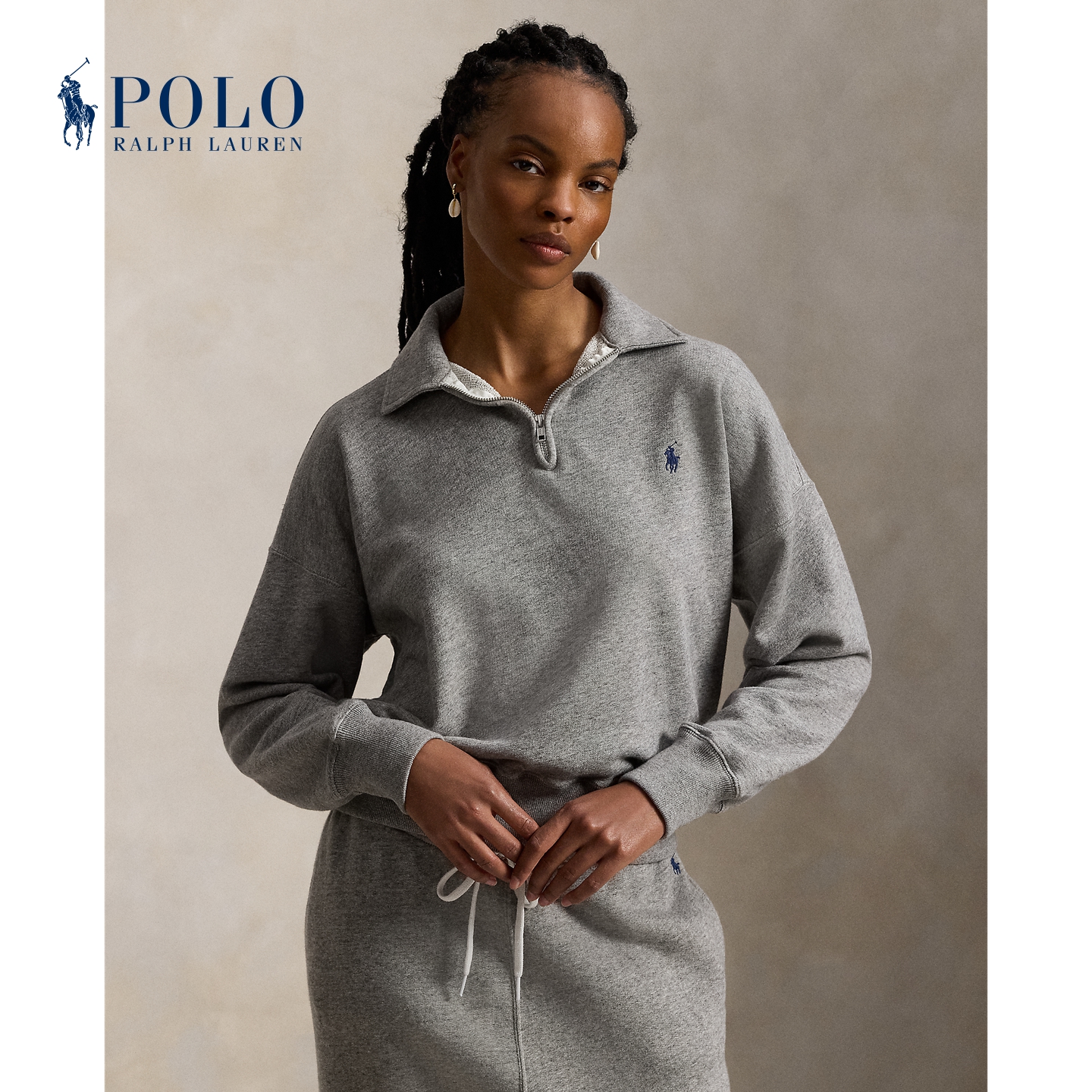 Ralph Lauren/拉夫劳伦女经典款宽松版四分之一拉链套头衫RL27626
