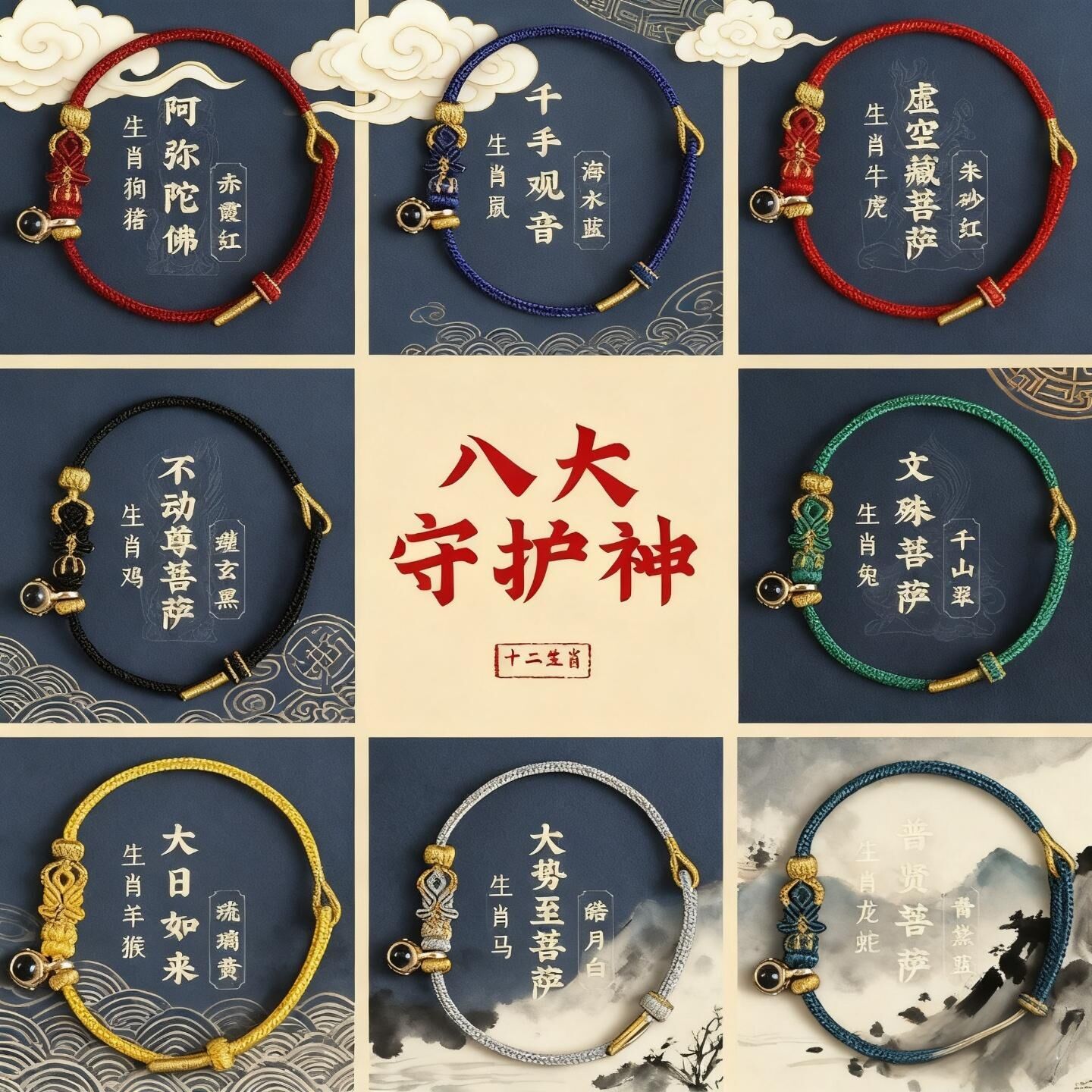 铜合金亚克力手链 马年八大守护神手绳十二生肖属太岁红绳