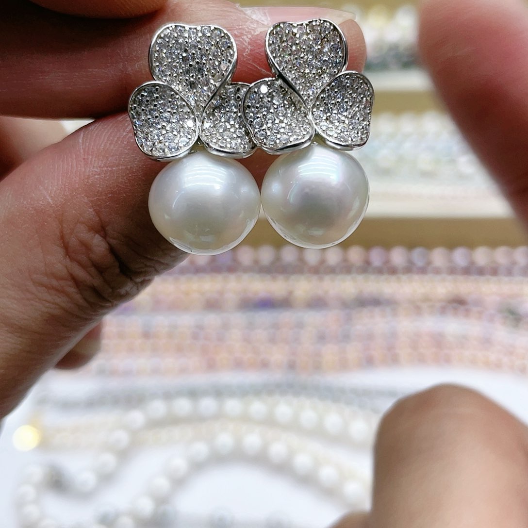 海水珍珠耳饰银S925镶嵌