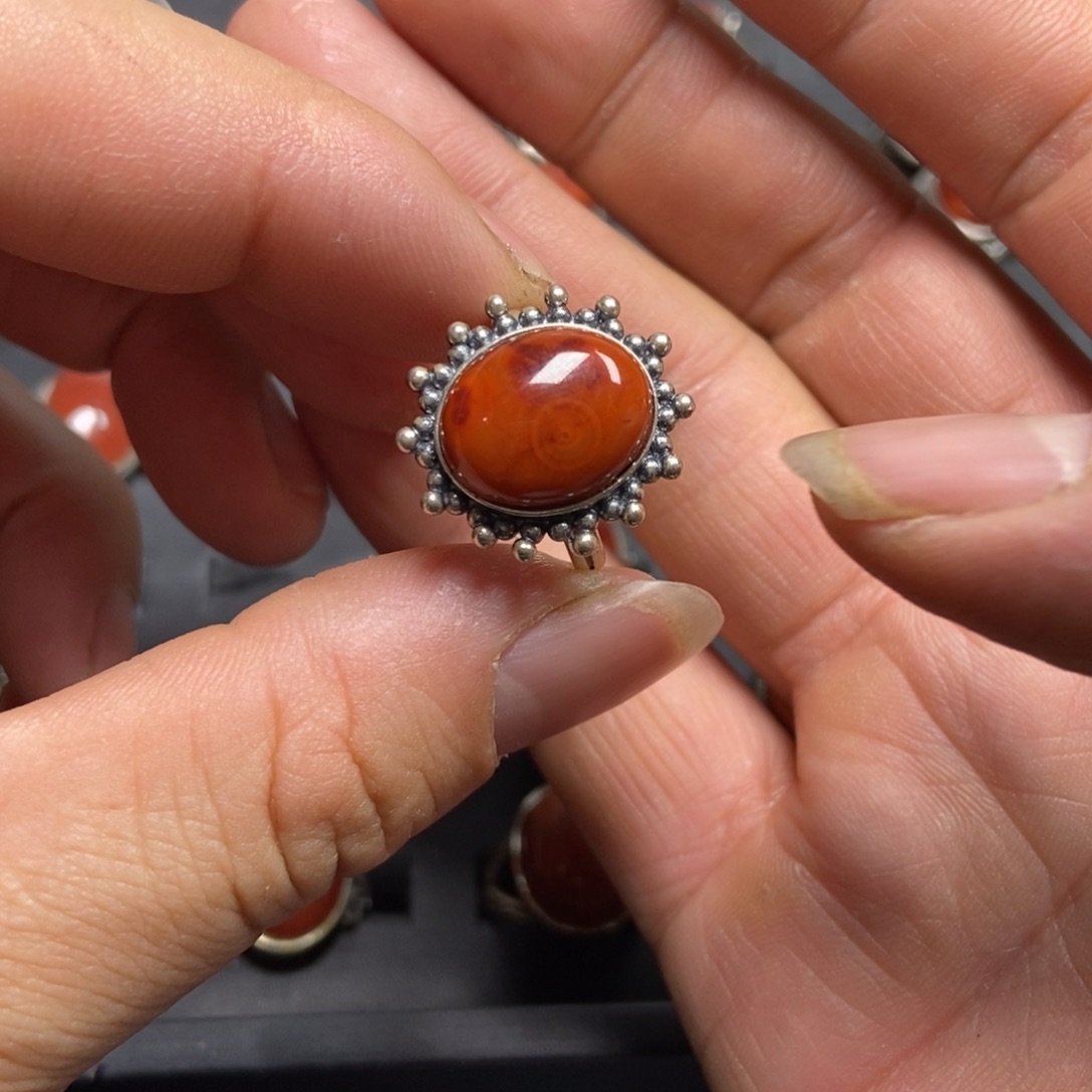 南红玛瑙戒指银S925镶嵌