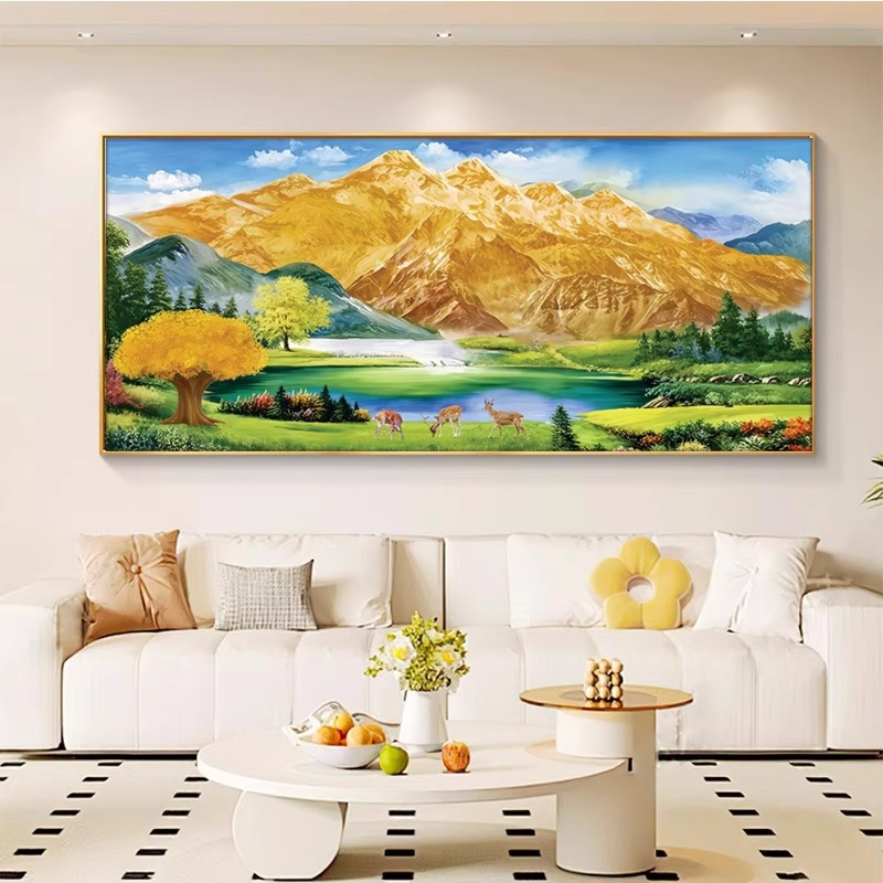 聚财金山背靠金山十字绣2025新款线绣刺绣满绣大幅客厅手工自己绣