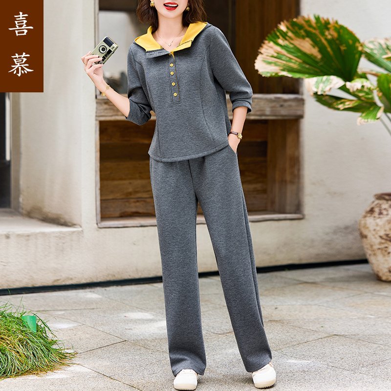 妈妈秋装休闲运动服套装2025新款中老年长袖卫衣女春秋洋气连件套