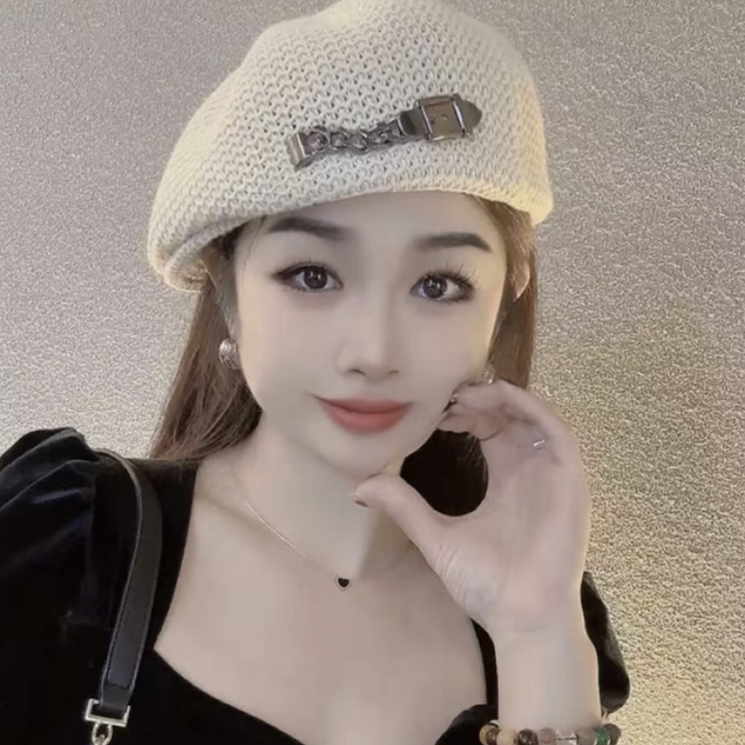 贝雷帽女针织小香风秋冬时尚百搭帽子女2025新款爆款针织帽洋气