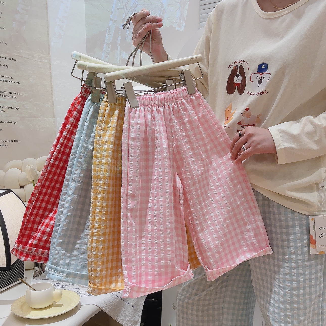 【亲子款】儿童阔腿裤宝宝韩版格子裤2025新款宽松阔腿裤潮