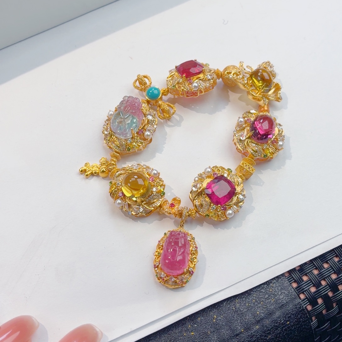 碧玺手链18K金镶嵌碧玺手链