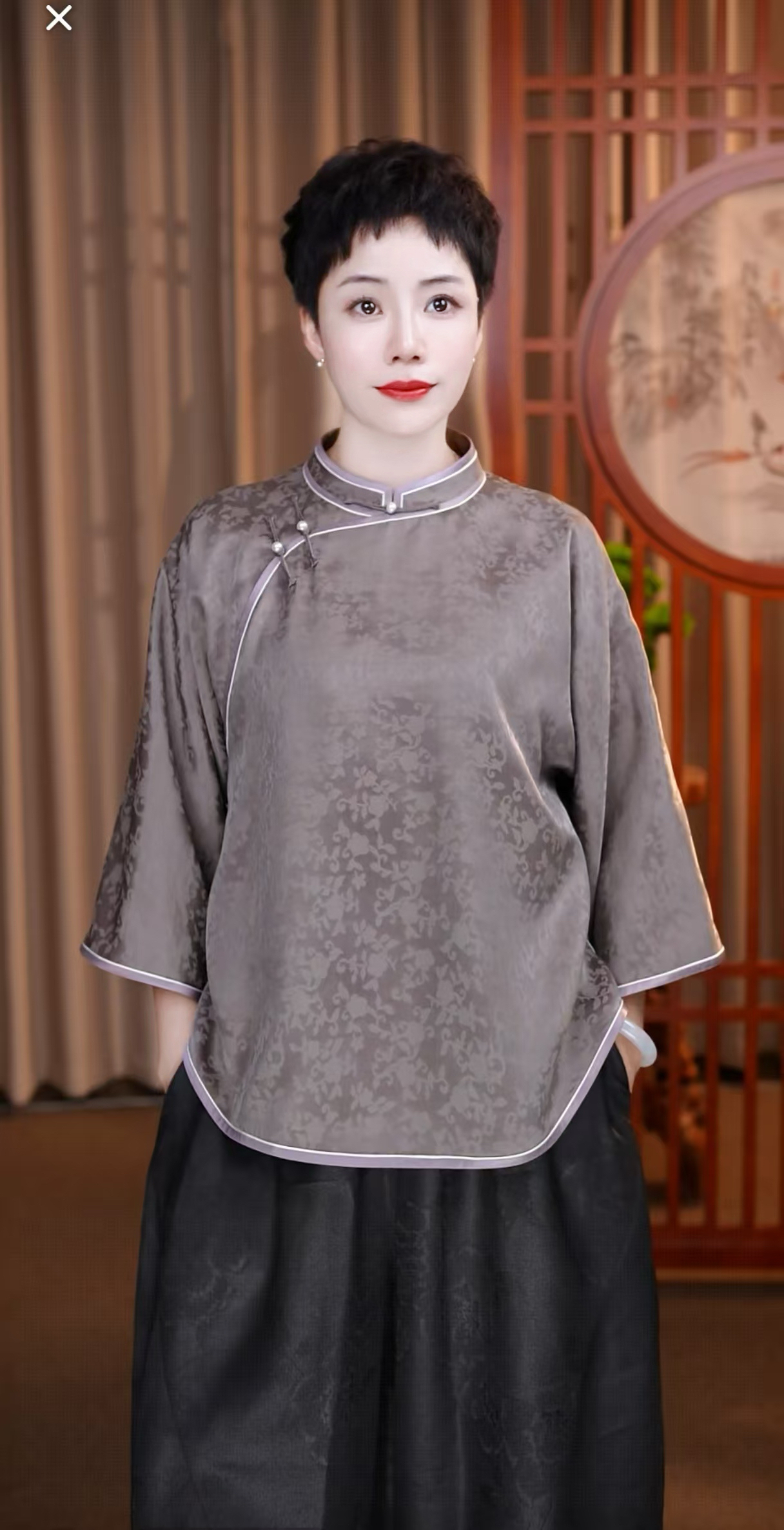 寨优袡【20293】香云纱花罗百搭小立领姐姐服上衣