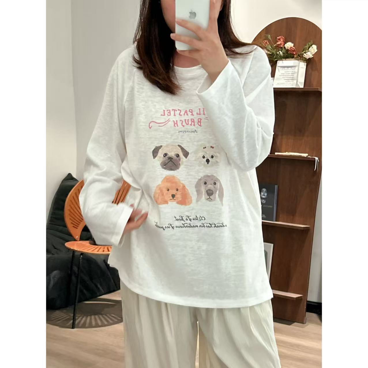 【咔咔】四只狗- 防晒印花长袖常规款透气T恤秋季夏季高质感K0347