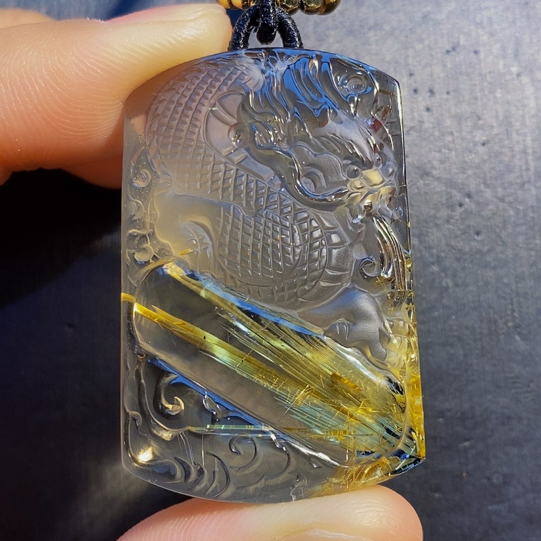 水晶颈饰未镶嵌天然钛晶龙牌吊坠