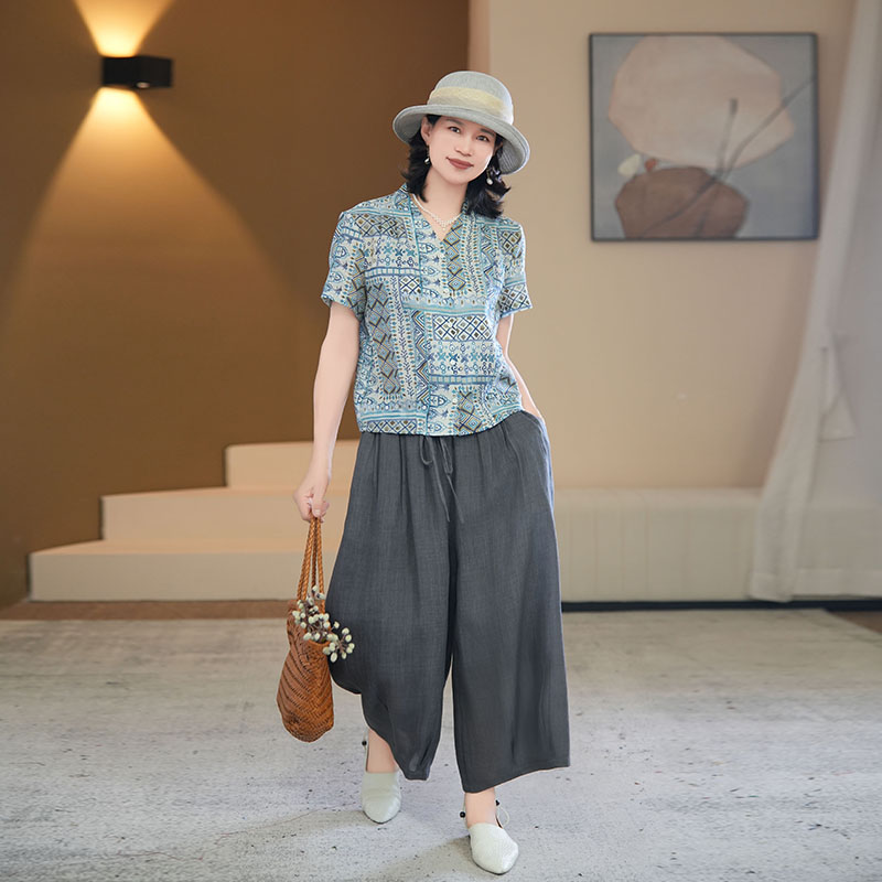 【芙澜卡尔】100%苎麻250650+49套装夏季时尚气质百搭中老年妈妈装
