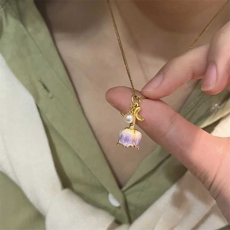 铜合金亚克力吊坠 生花不可展开唯美轻奢项链小清新小众玫瑰吊坠