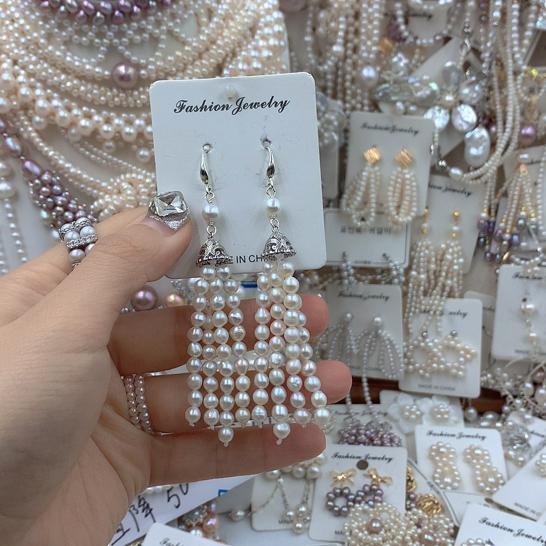 淡水珍珠银S925镶嵌耳饰