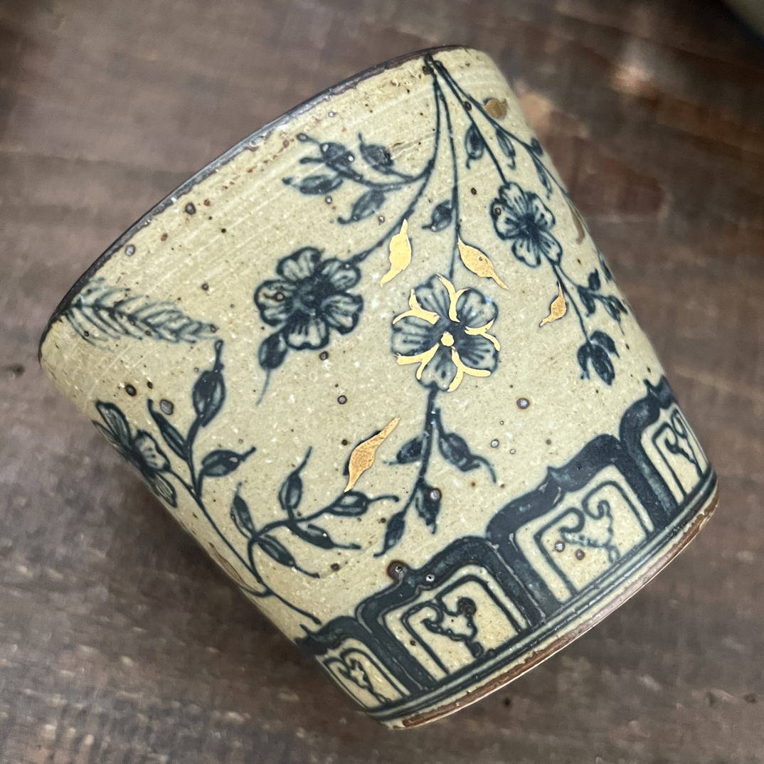 【近山古美】聆雨堂描金回纹小碎花手握咖啡杯哑光釉高温釉下彩