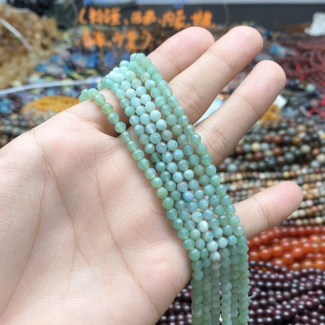 玛瑙/玉髓未镶嵌珠宝半成品一条天然4mm切面天河石圆珠
