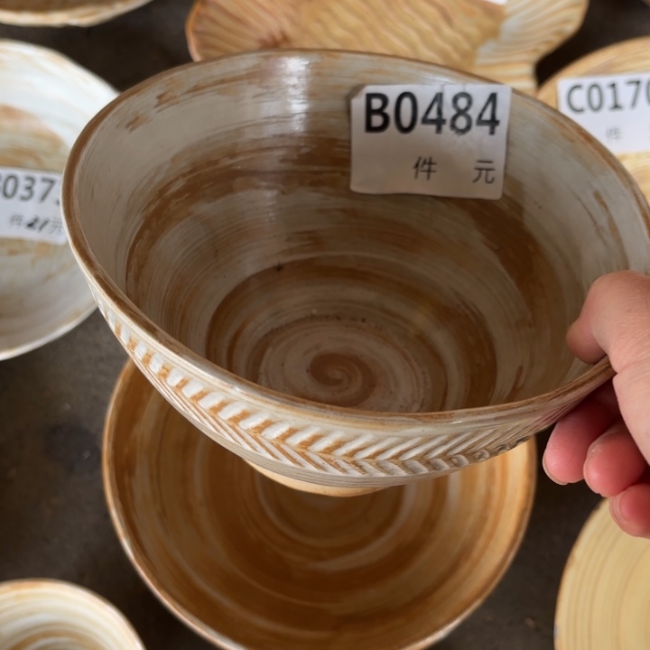 瓷484粗陶麦穗面碗汤碗斗笠