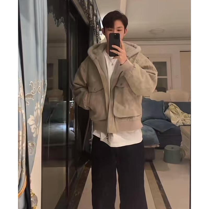 2250 美式复古大理石座山雕连帽棉服男冬季加绒cleanfit外套潮