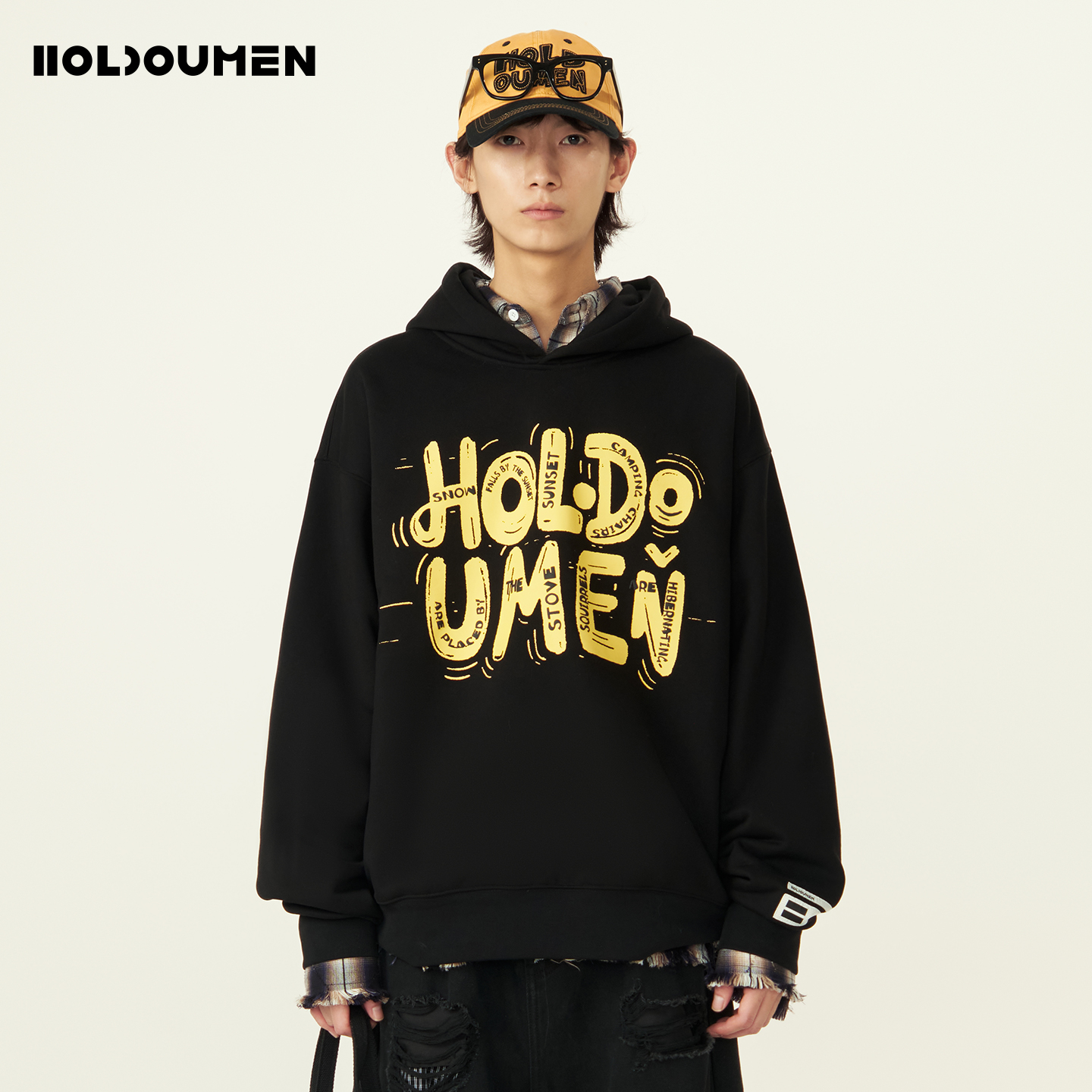 Holdoumen25秋季日常系列撞色组合工艺印花卫衣