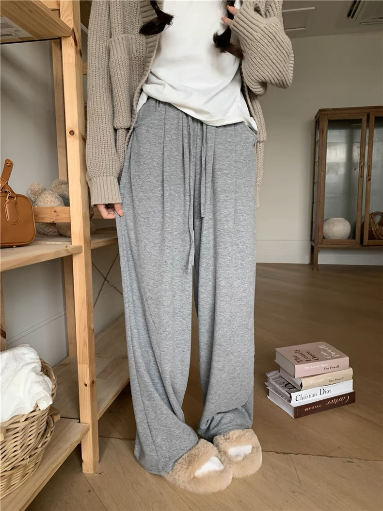 【大乔专属】浅灰色加绒糯米裤女秋冬大码胖mm宽松显瘦慵懒风休闲裤
